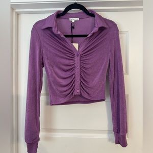 Trendy cropped button up purple shirt